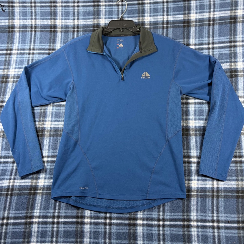 Nike ACG Mens Blue 1/4 Zip Pullover NikeFIT Performance Hiking Top Size Medium